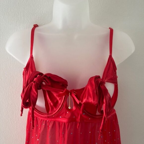 SEXY ~ HOT ~ Red Glitter BabyDoll Lingerie - Picture 4 of 8